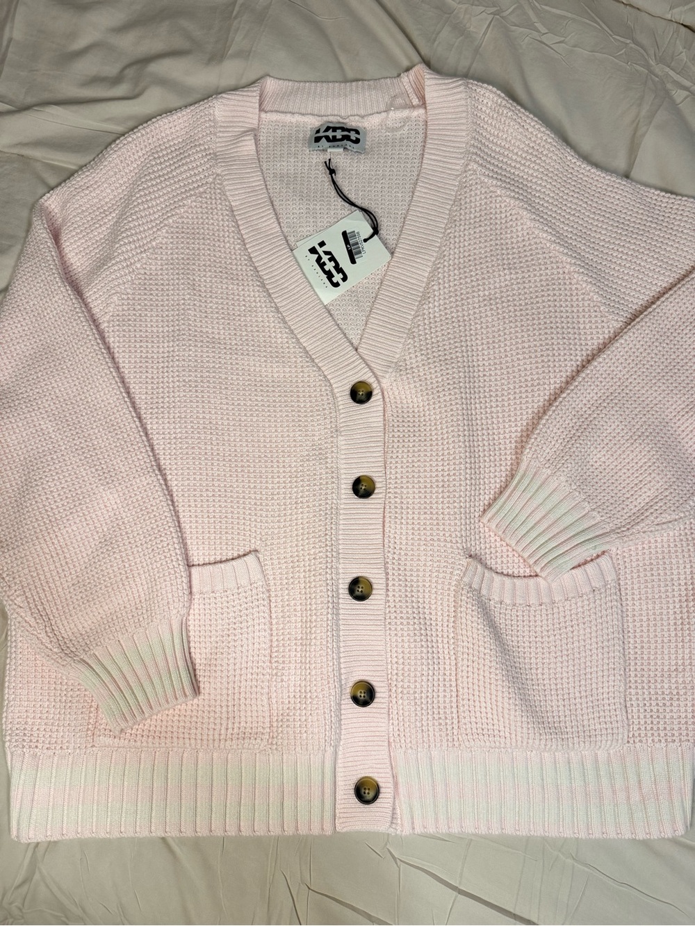 Light Pink V-Neck Button Front Cardigan Sweater